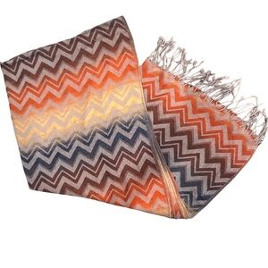 Gray Multicolor Chevron Pashmina Wrap or Scarf with Fringe